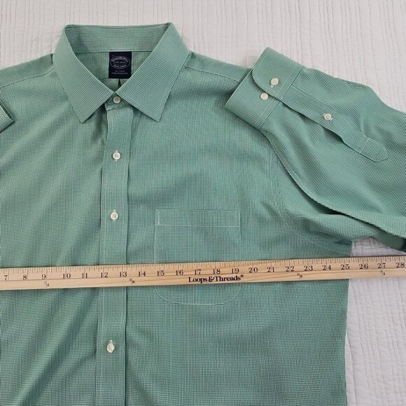 Brooks Brothers Shirt Size 17 1/2 x 34/35 Green Check Spread Collar EUC Non-Iron - Picture 9 of 15